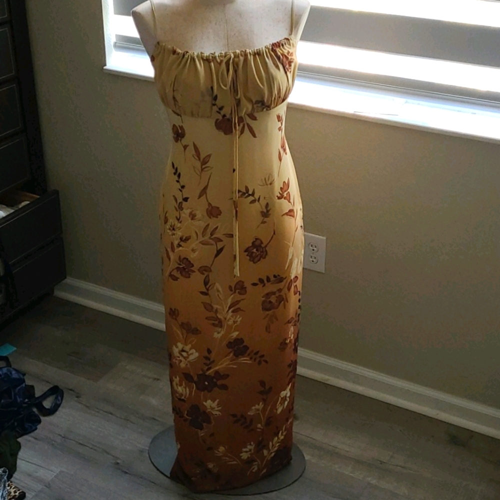 Spaghetti strap lined maxi dress with back slit